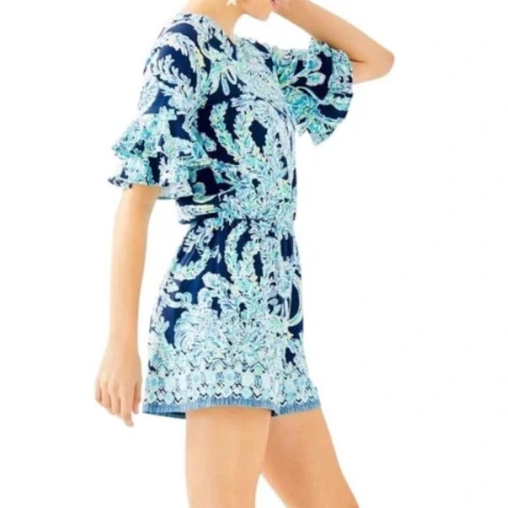 LILLY PULITZER Lula Romper High Tide Navy Scuba Doo Engineered Shorts Romper XXS - Picture 4 of 10